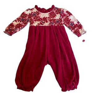 Floral Baby Romper Velvet‎ Jumpsuit Ruffle Trim Long Sleeve